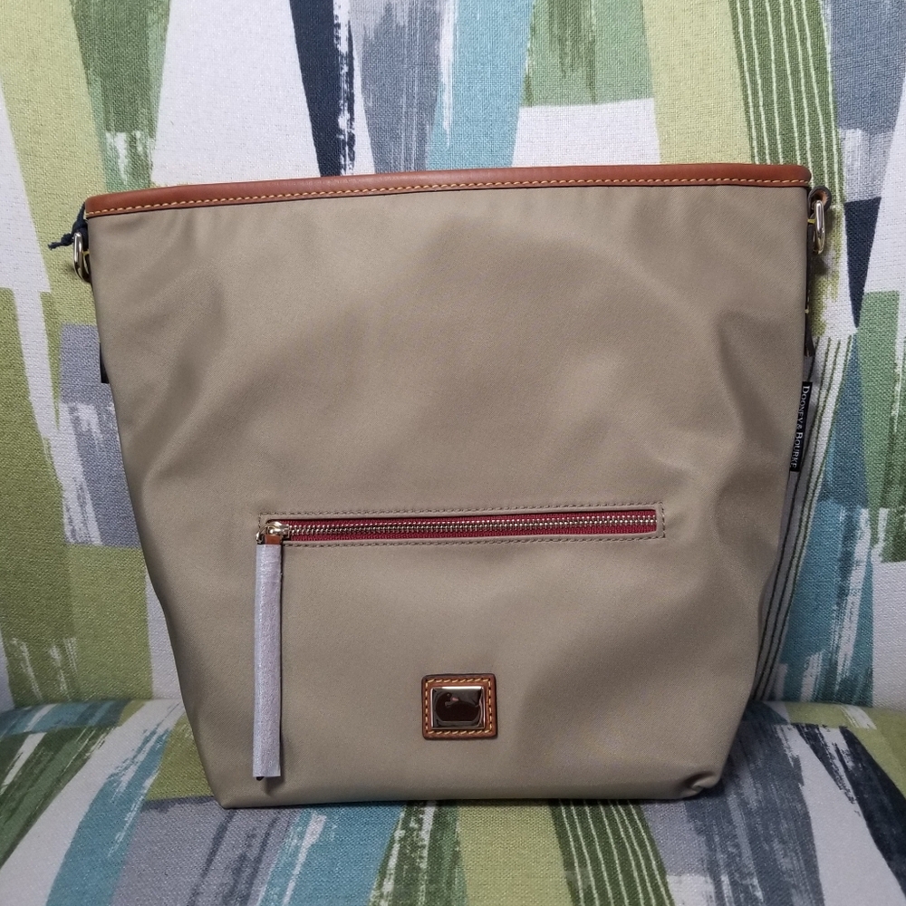 Dooney And Bourke Wayfarer Nylon Small Hobo Crossbody Shoulder Bag In Taupe